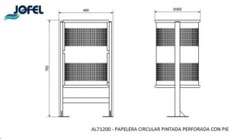 PAPELERA EXTERIOR CIRCULAR PINTADA PERFORADA C/PIE 60L.